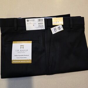 Haggar Premium Classic Fit Dress Pants Mens 50x30 Black, Stretch Big & Tall NWT
